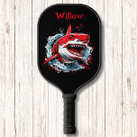 Cool Watercolor Shark Head Modern Monogram  Pickleball Paddle<br><div class="desc">Cool Watercolor Shark Head Modern Monogram Pickleball Paddle This cool pickleball paddle design features a watercolor shark head on a black background, with your name or monogram in bold red text for a look that is simple and stylish, yet trendy. It makes the perfect gift for Christmas, birthday, graduation, and...</div>