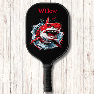 Cool Watercolor Shark Head Modern Monogram  Pickleball Paddle