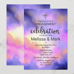 Cool Watercolor Space Engagement Party Invite