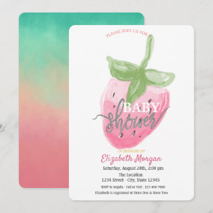 Cool Watercolor Strawberry Baby Shower  Invitation
