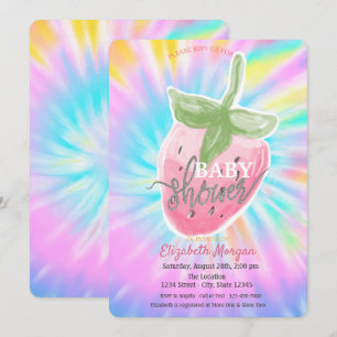 Cool Watercolor Strawberry Tie Dye Baby Shower  Invitation