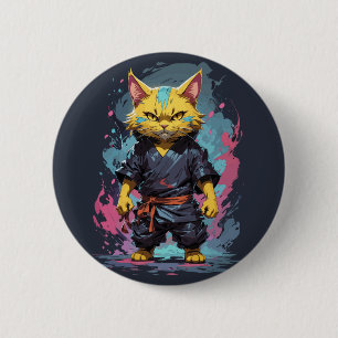 Cool Watercolor Yellow Ninja Cat Warrior 6 Cm Round Badge