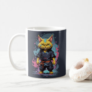 Cool Watercolor Yellow Ninja Cat Warrior Coffee Mug