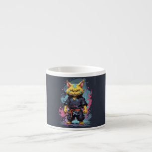 Cool Watercolor Yellow Ninja Cat Warrior Espresso Cup