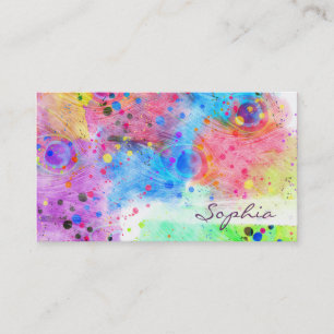 Cool watercolors peacock feathers abstract pattern business card