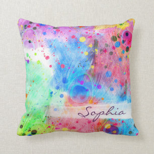 Cool watercolors peacock feathers abstract pattern cushion