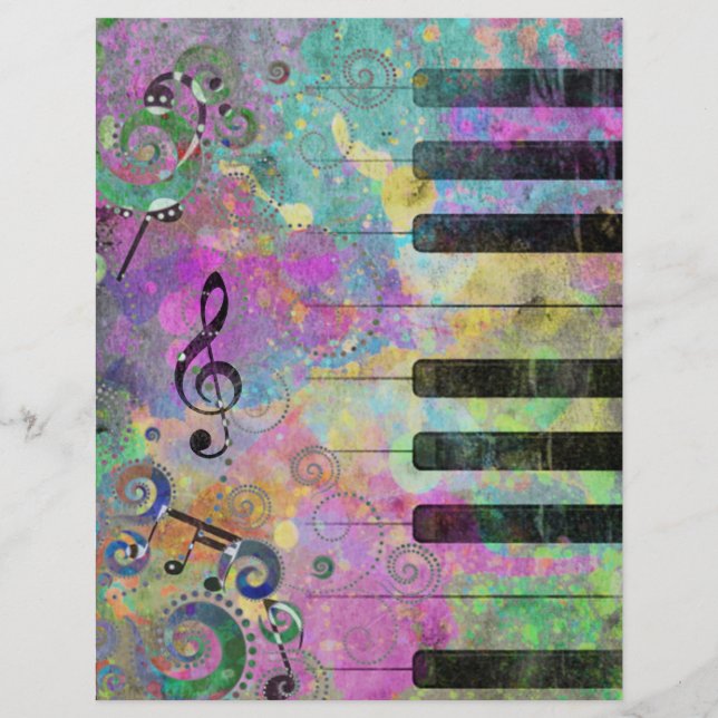 Cool Watercolors Splatters Colorful Piano Flyer (Front)