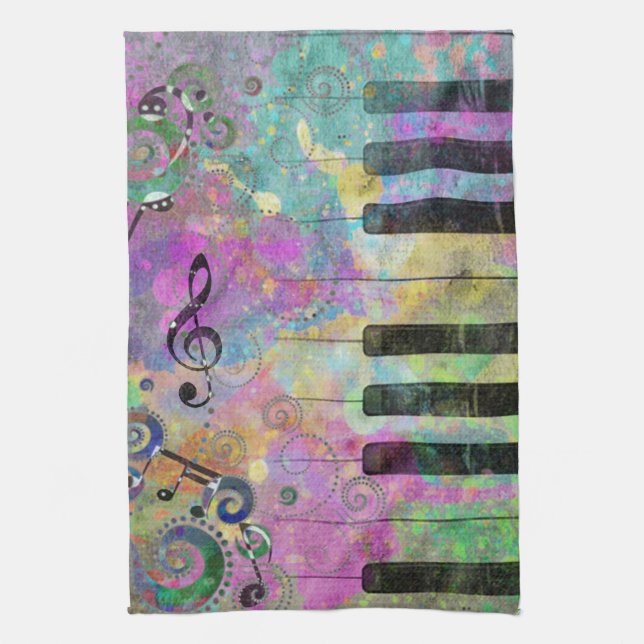 Cool Watercolors Splatters Colourful Piano Tea Towel (Vertical)