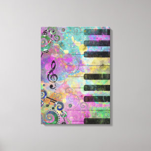 Cool watercolours splatters colourful piano canvas print