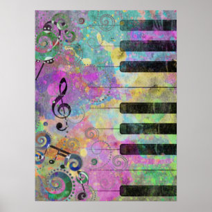 Cool watercolours splatters colourful piano poster