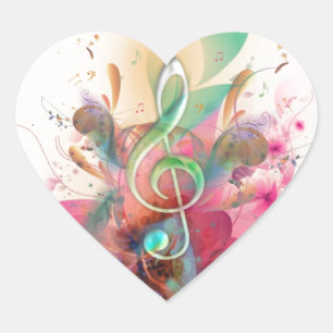 Cool watercolours treble clef music notes swirls heart sticker