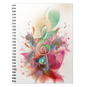 Cool watercolours treble clef music notes swirls notebook