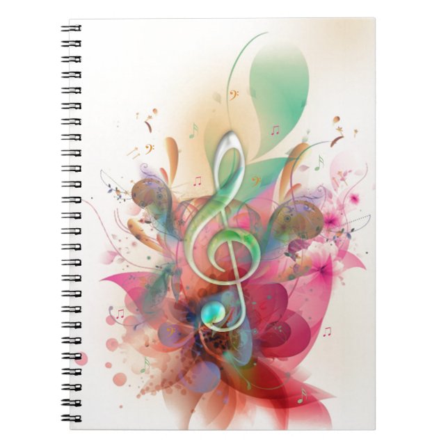 Cool watercolours treble clef music notes swirls notebook (Front)