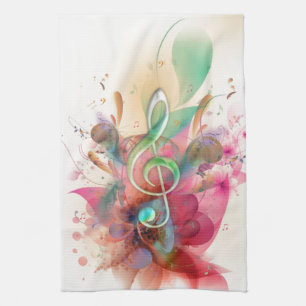 Cool watercolours treble clef music notes swirls tea towel