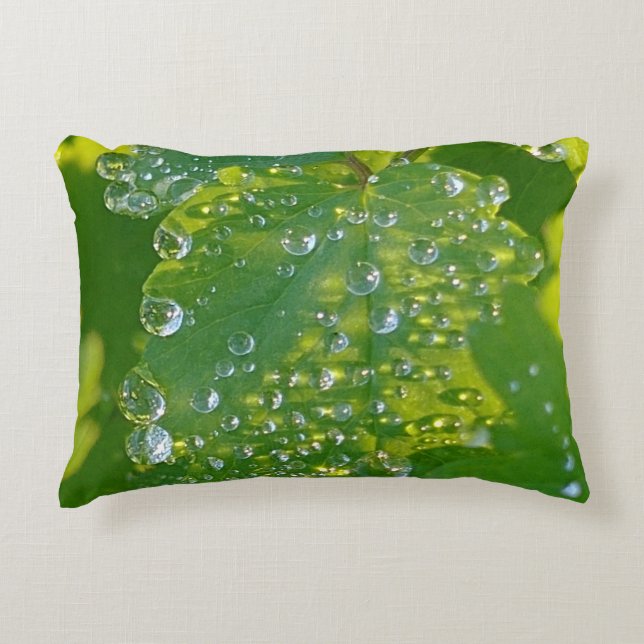 Cool Waterdrops On Green Leaf Decorative Cushion (Front)