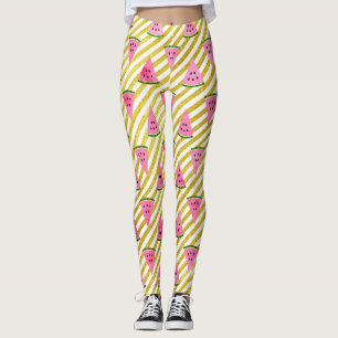 Cool Watermelon and Yellow Stripe Summer Pattern Leggings
