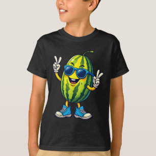 Cool Watermelon Cartoon Summer Fun Peace Sign Char T-Shirt