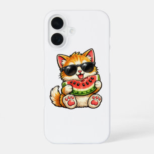 Cool Watermelon Cat iPhone 16 Case