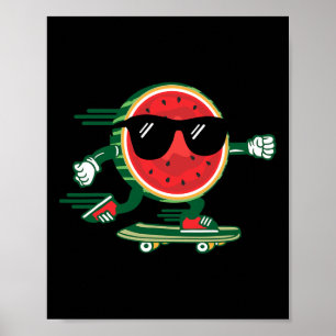 Cool Watermelon Skateboarding 90's Vintage Summer Poster