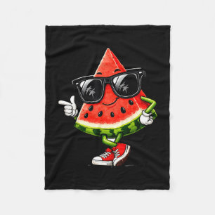 Cool watermelon with sunglasses funny summer fruit fleece blanket
