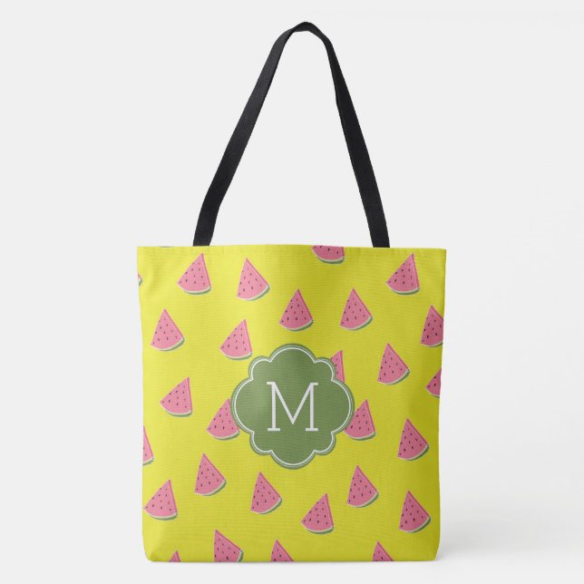 Cool Watermelons Pattern Monogram Tote Bag (Front)