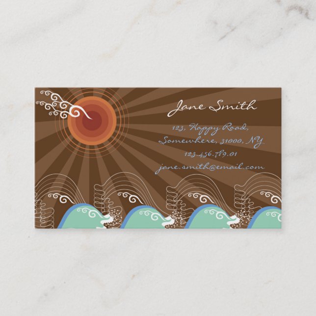 Cool Waves Tropical Summer Sun Brown Stripes Beach Business Card (Front)