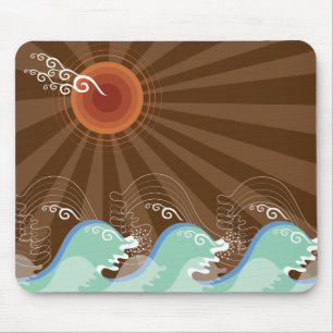 Cool Waves Tropical Summer Sun Brown Stripes Beach Mouse Mat