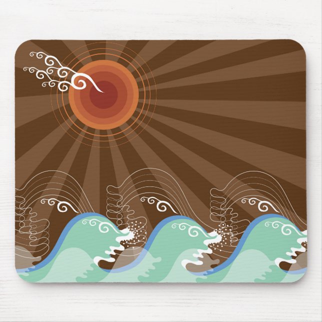 Cool Waves Tropical Summer Sun Brown Stripes Beach Mouse Mat (Front)