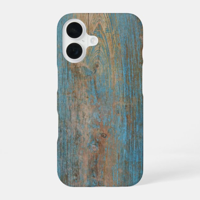 Cool Weathered Blue Peeling Paint Wood Texture iPhone 16 Case (Back)