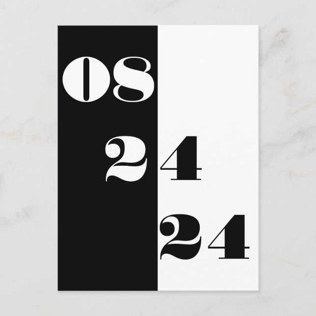 Cool Wedding Date Black and White Save the Date Postcard (Front)