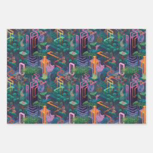 Cool Weird Surreal Lines Shapes Jungle Pattern Wrapping Paper Sheet