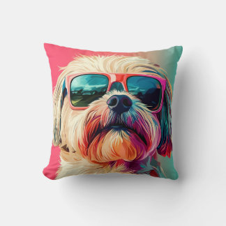Cool West Highland White Terrier dog with sunglass Cushion