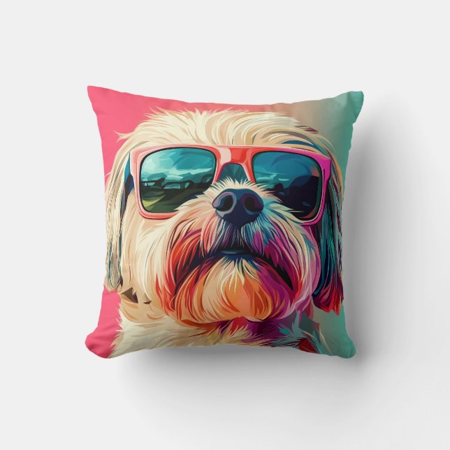 Cool West Highland White Terrier dog with sunglass Cushion (Front)