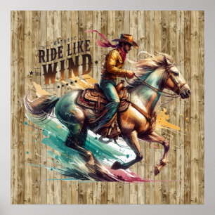 Cool Western cowboy horse riding  Poster
