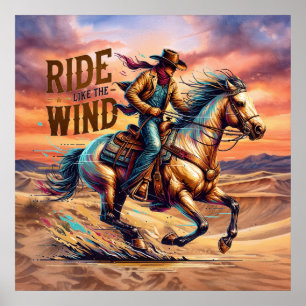 Cool Western cowboy horse riding Poster