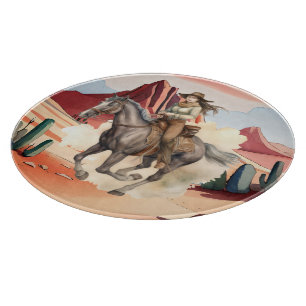 Cool Western cowgirl scene Cutting Board