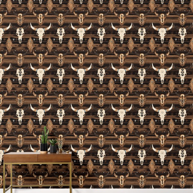 Cool Western faux wood tiled pattern  Wallpaper (Hallway)