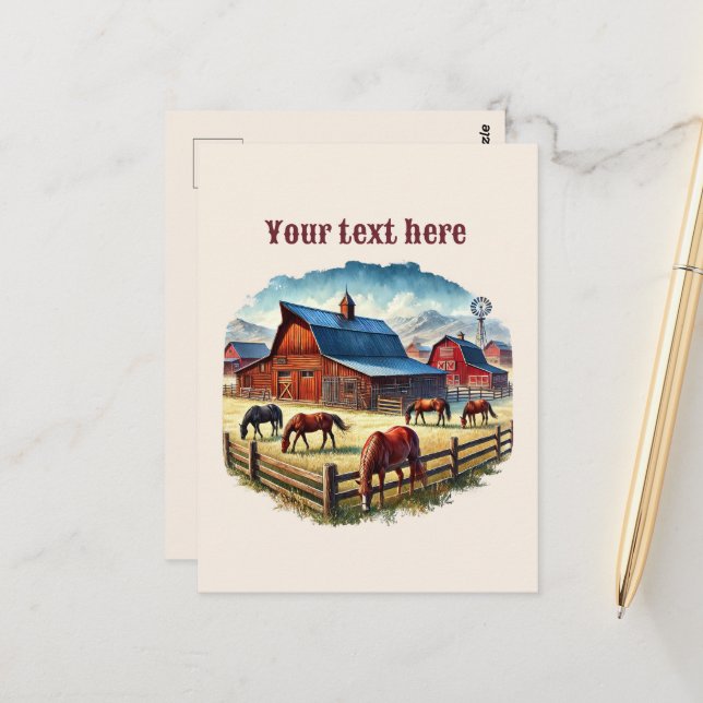 Cool Western horse ranch add message Postcard (Front/Back In Situ)