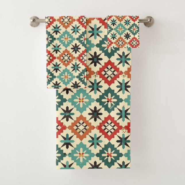 Cool Western tiled pattern  Bath Towel Set (Insitu)