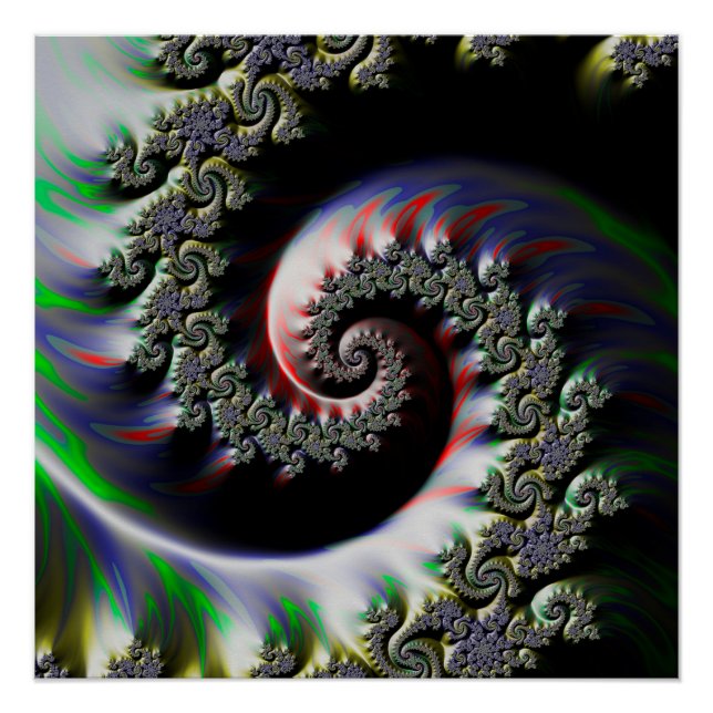 Cool Wet Paint Fractal Swirl of RGB Primary Colour Poster (Front)