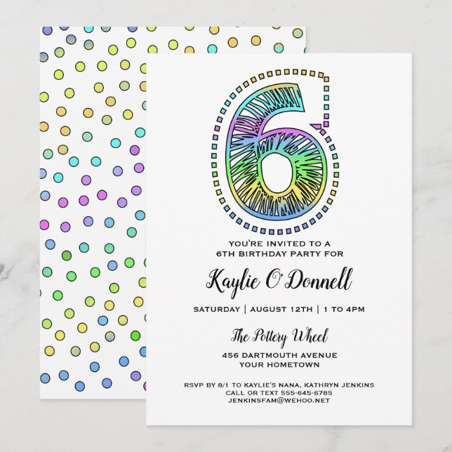 Cool Whimsical Fun 6th Birthday Party Invitation (Front/Back)