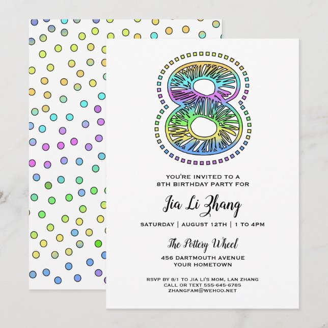 Cool Whimsical Fun 8th Birthday Party Invitation (Front/Back)