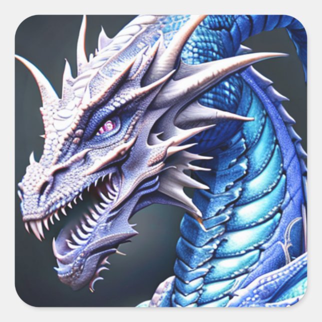 Cool White and Blue Dragon Ai Art Square Sticker (Front)