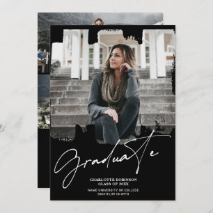 Cool white Black graduate script photo graduation Invitation