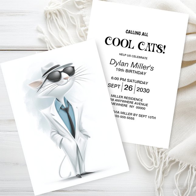 Cool White Cat Birthday Party Invitation (Creator Uploaded)