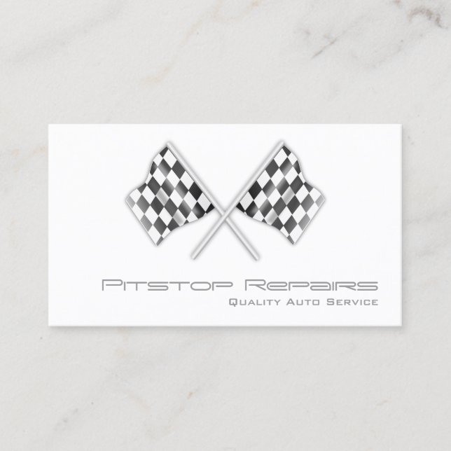 Cool White Chequered Flag Business Card (Front)