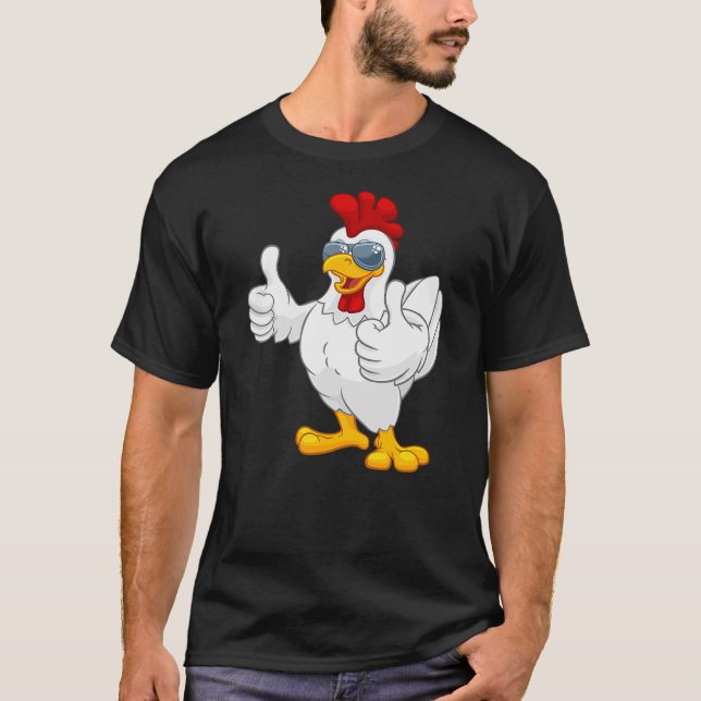 Cool White Chicken Rooster with Sunglasses Thumbs  T-Shirt (Front)