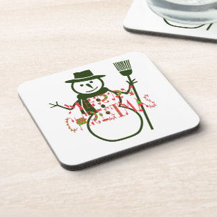 Cool White Christmas Green Snowman Coaster