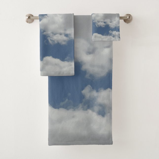 Cool White Clouds Photo Print Design Bath Towel Set (Insitu)