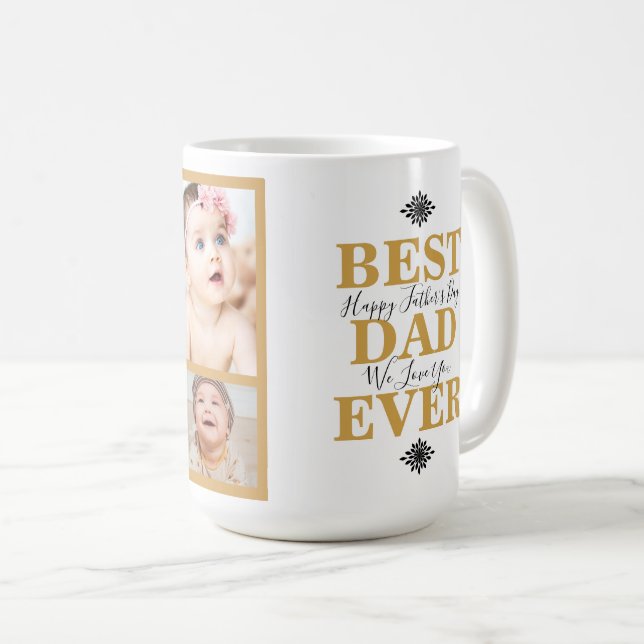 Cool White Gold Best Dad Ever Father's Day Photo Coffee Mug (Front Right)